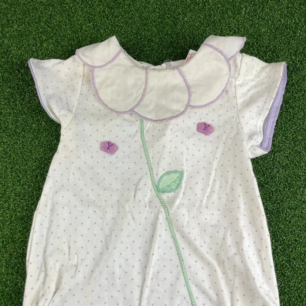 Vintage Buster Brown Purple Pin Dots Butterfly Applique Romper 6-9Mos